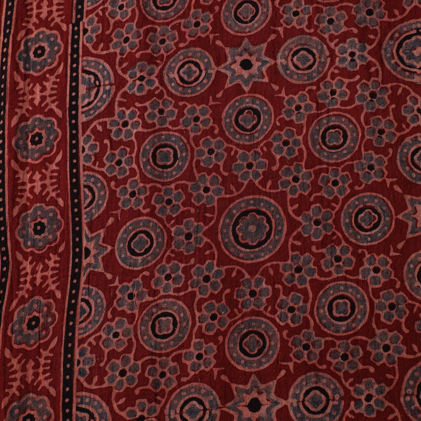 Red - Hand Block Ajrakh Print Natural Dyed Pure Mul Cotton Fabric 08