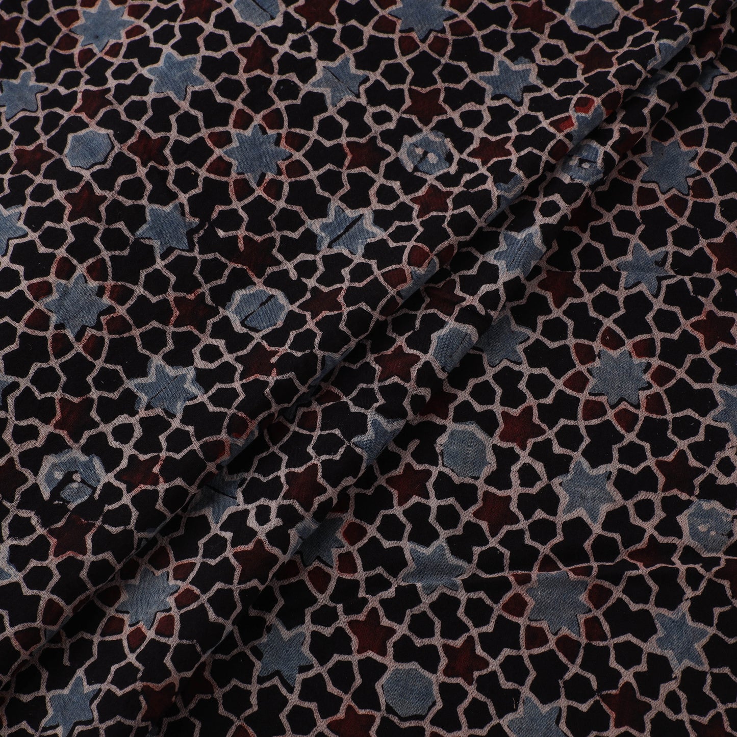 Black - Hand Block Ajrakh Print Natural Dyed Pure Mul Cotton Fabric 07
