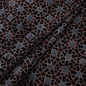 Black - Hand Block Ajrakh Print Natural Dyed Pure Mul Cotton Fabric 07