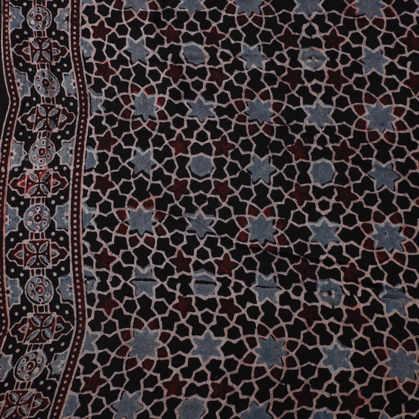 Black - Hand Block Ajrakh Print Natural Dyed Pure Mul Cotton Fabric 07