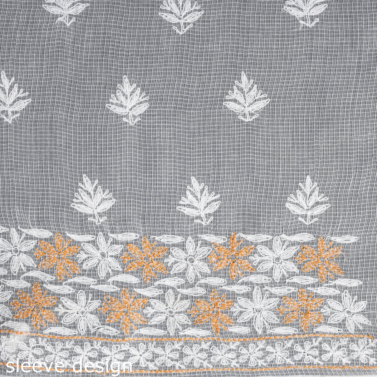 Peach Chikankari Tepchi Hand Embroidery Kota Cotton Kurta Material