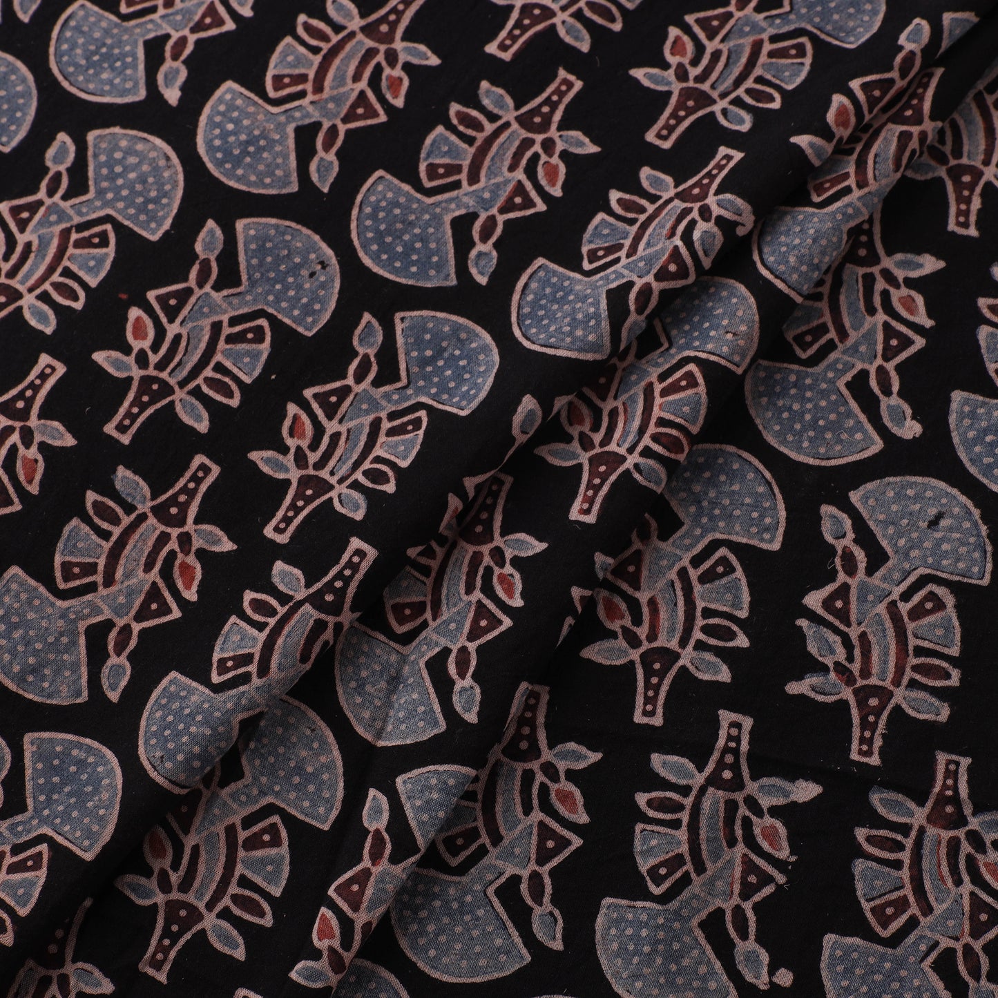 Black - Hand Block Ajrakh Print Natural Dyed Pure Mul Cotton Fabric 05