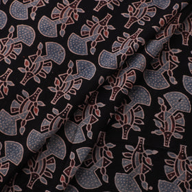 Black - Hand Block Ajrakh Print Natural Dyed Pure Mul Cotton Fabric 05
