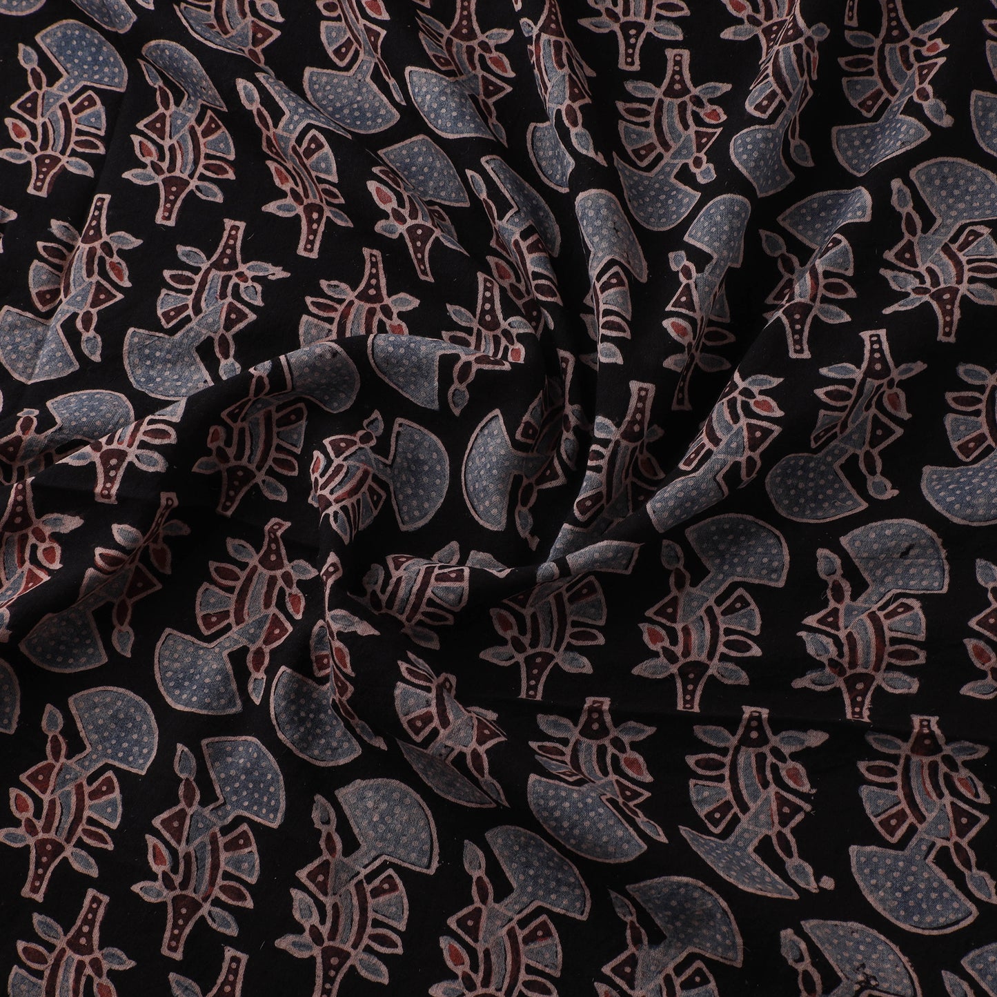 Black - Hand Block Ajrakh Print Natural Dyed Pure Mul Cotton Fabric 05