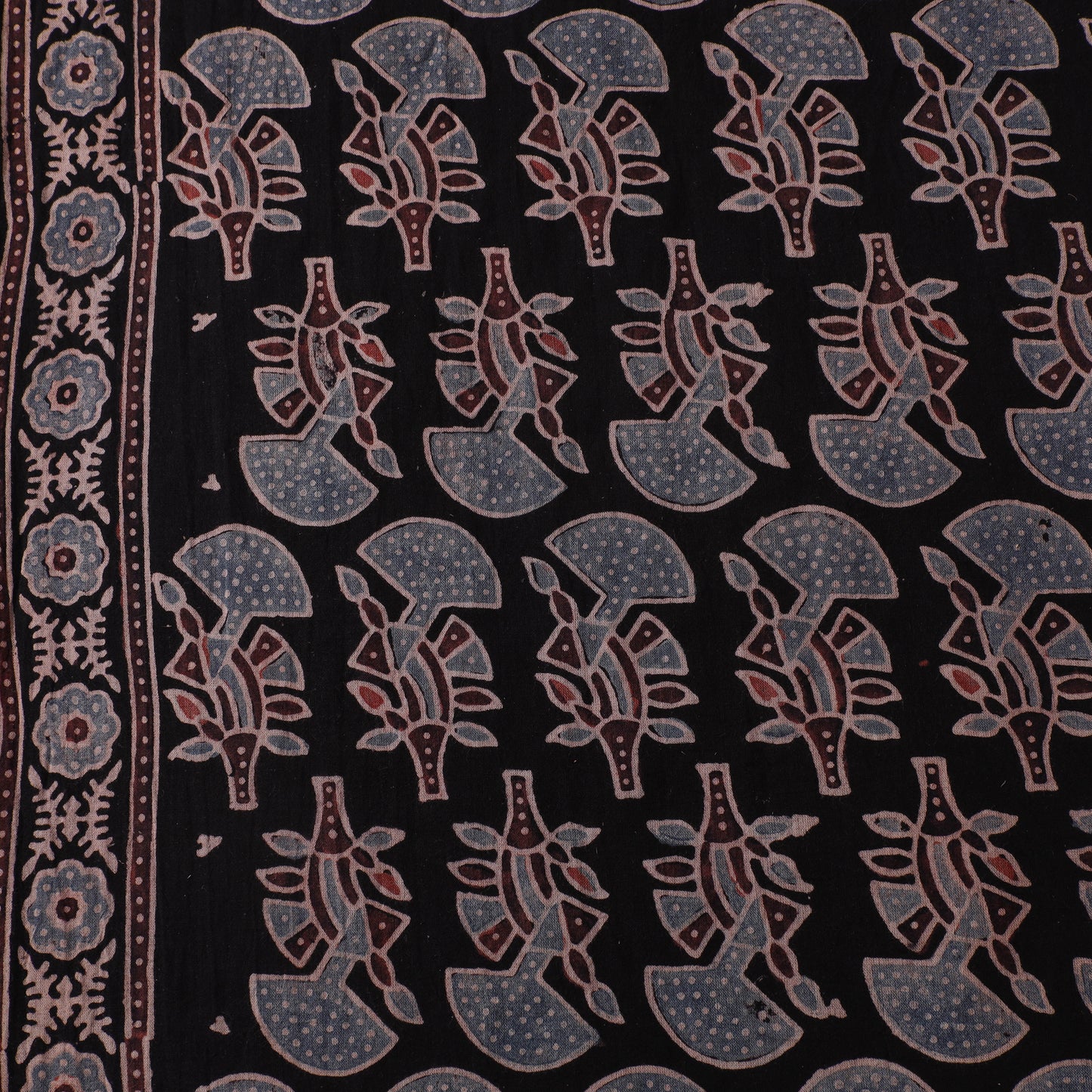 Black - Hand Block Ajrakh Print Natural Dyed Pure Mul Cotton Fabric 05