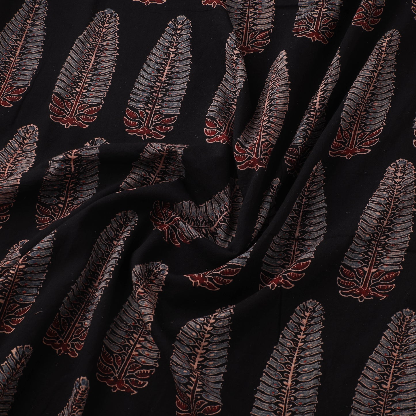 Black - Hand Block Ajrakh Print Natural Dyed Pure Mul Cotton Fabric 04