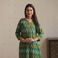 Green Yellow Pochampally Ikat Weave Cotton Long Kurta