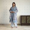 Blue Block Print Kota Doria Cotton Sanganeri Kurta Set (Set of 3) 