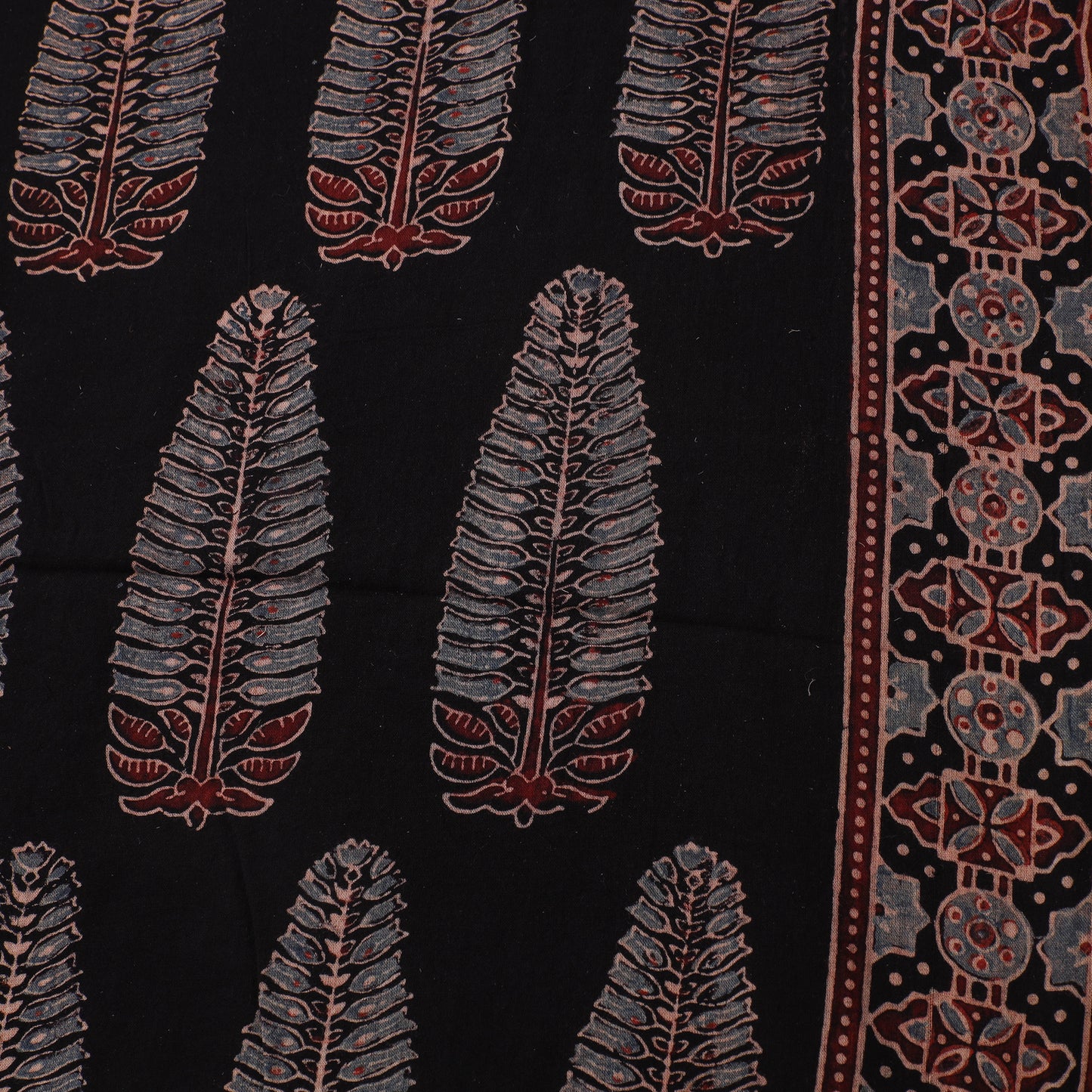 Black - Hand Block Ajrakh Print Natural Dyed Pure Mul Cotton Fabric 04