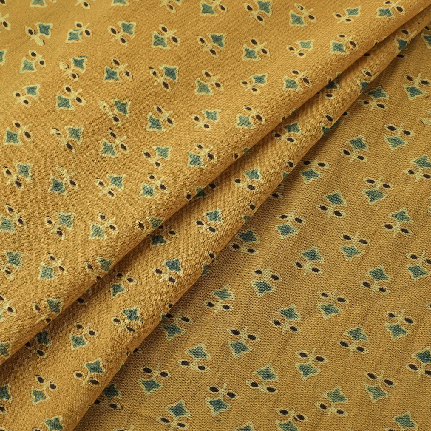 Yellow - Hand Block Ajrakh Print Natural Dyed Pure Mul Cotton Fabric 03