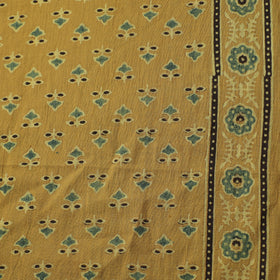 Yellow - Hand Block Ajrakh Print Natural Dyed Pure Mul Cotton Fabric 03