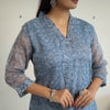 Blue Block Print Kota Doria Cotton Sanganeri Kurta Set (Set of 3) 