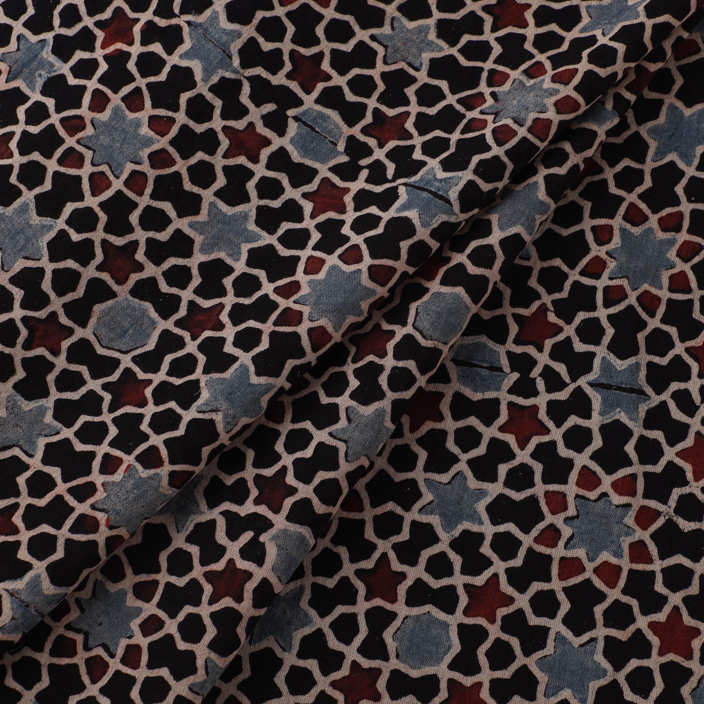 Black - Hand Block Ajrakh Print Natural Dyed Pure Mul Cotton Fabric 02