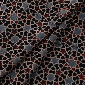 Black - Hand Block Ajrakh Print Natural Dyed Pure Mul Cotton Fabric 02