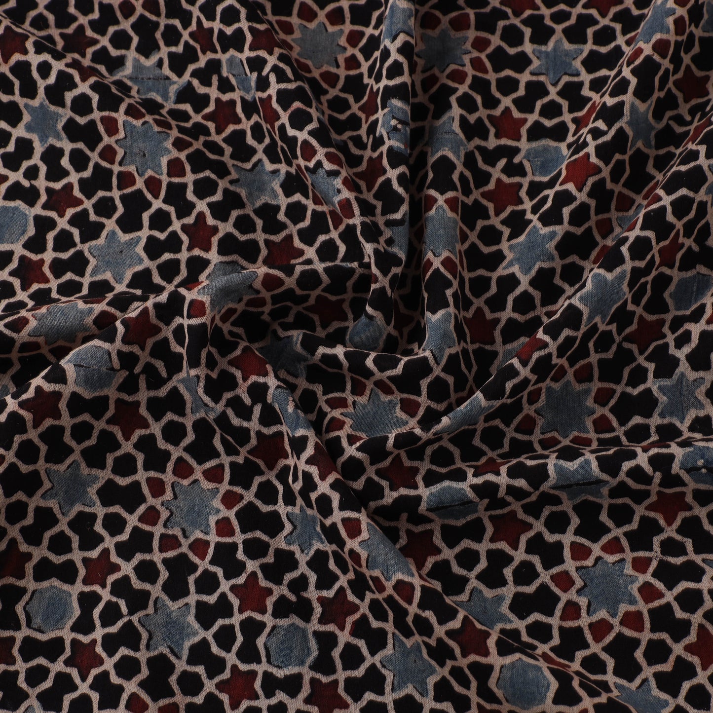 Black - Hand Block Ajrakh Print Natural Dyed Pure Mul Cotton Fabric 02
