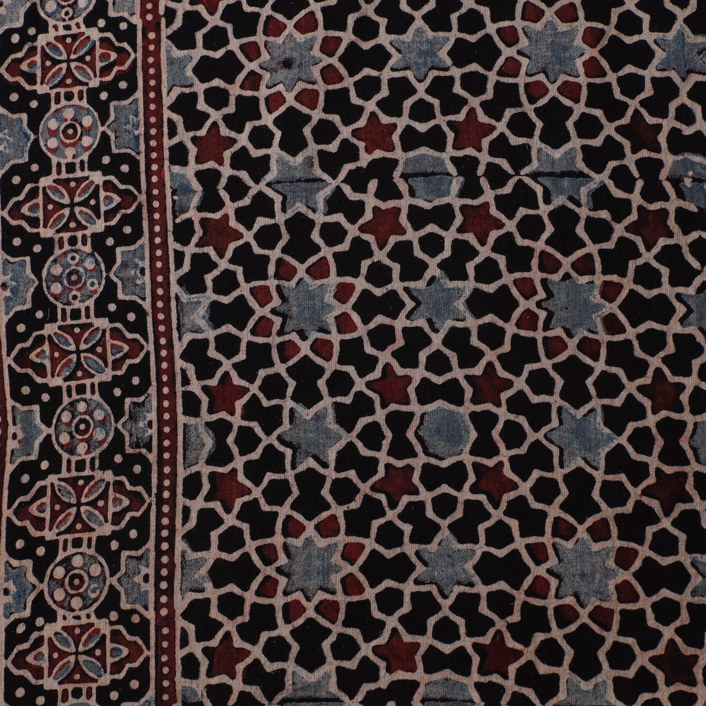 Black - Hand Block Ajrakh Print Natural Dyed Pure Mul Cotton Fabric 02