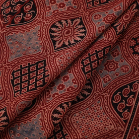 Red - Hand Block Ajrakh Print Natural Dyed Pure Mul Cotton Fabric 01