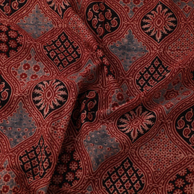 Red - Hand Block Ajrakh Print Natural Dyed Pure Mul Cotton Fabric 01