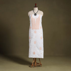 White - chikankari hand embroidery chanderi silk unstitched