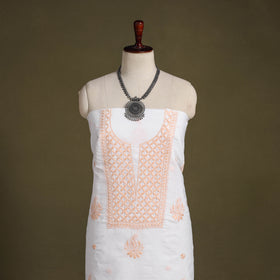 White - chikankari hand embroidery chanderi silk unstitched