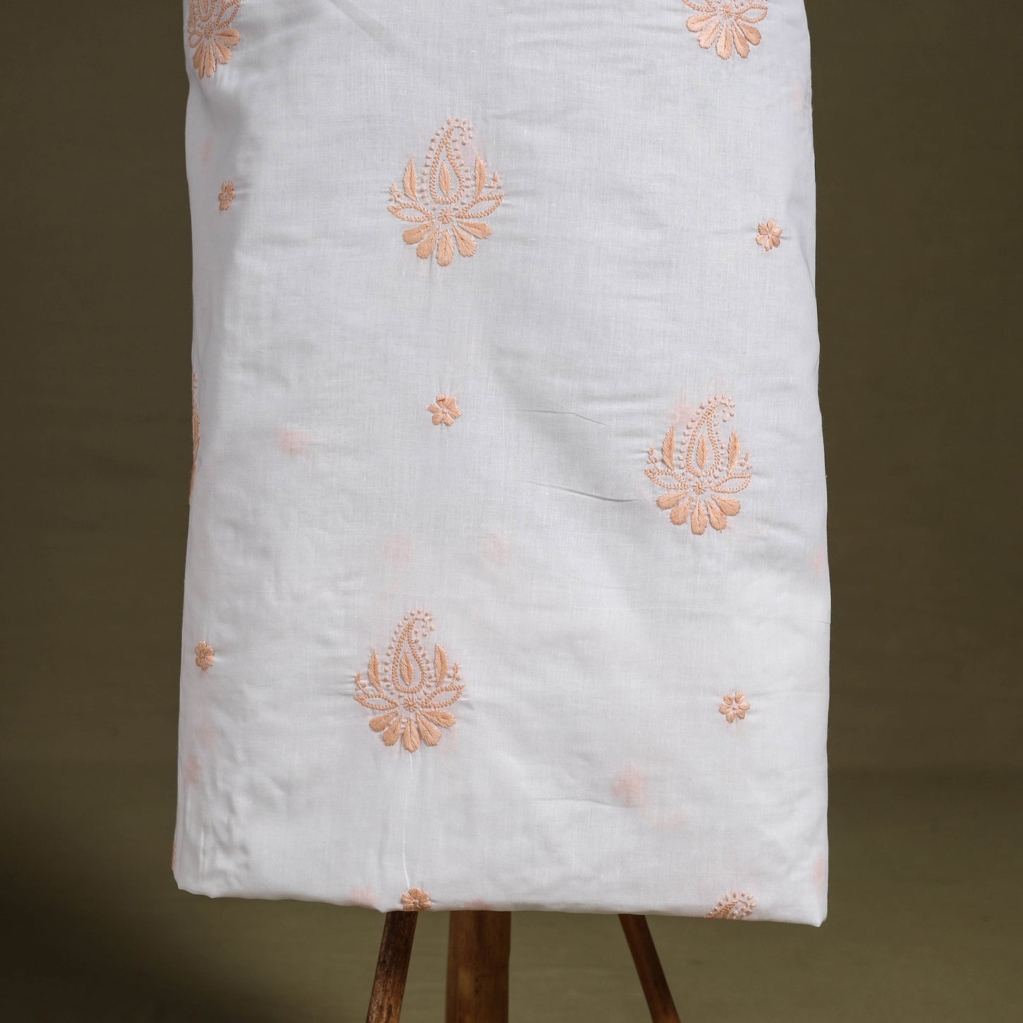 White - chikankari hand embroidery chanderi silk unstitched