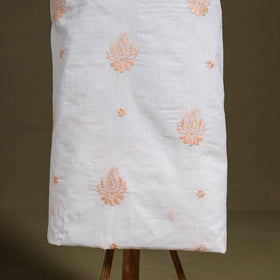 White - chikankari hand embroidery chanderi silk unstitched