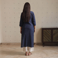 Navy Blue - Jacquard Cotton Straight Kurta 09