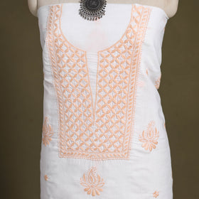 White - chikankari hand embroidery chanderi silk unstitched