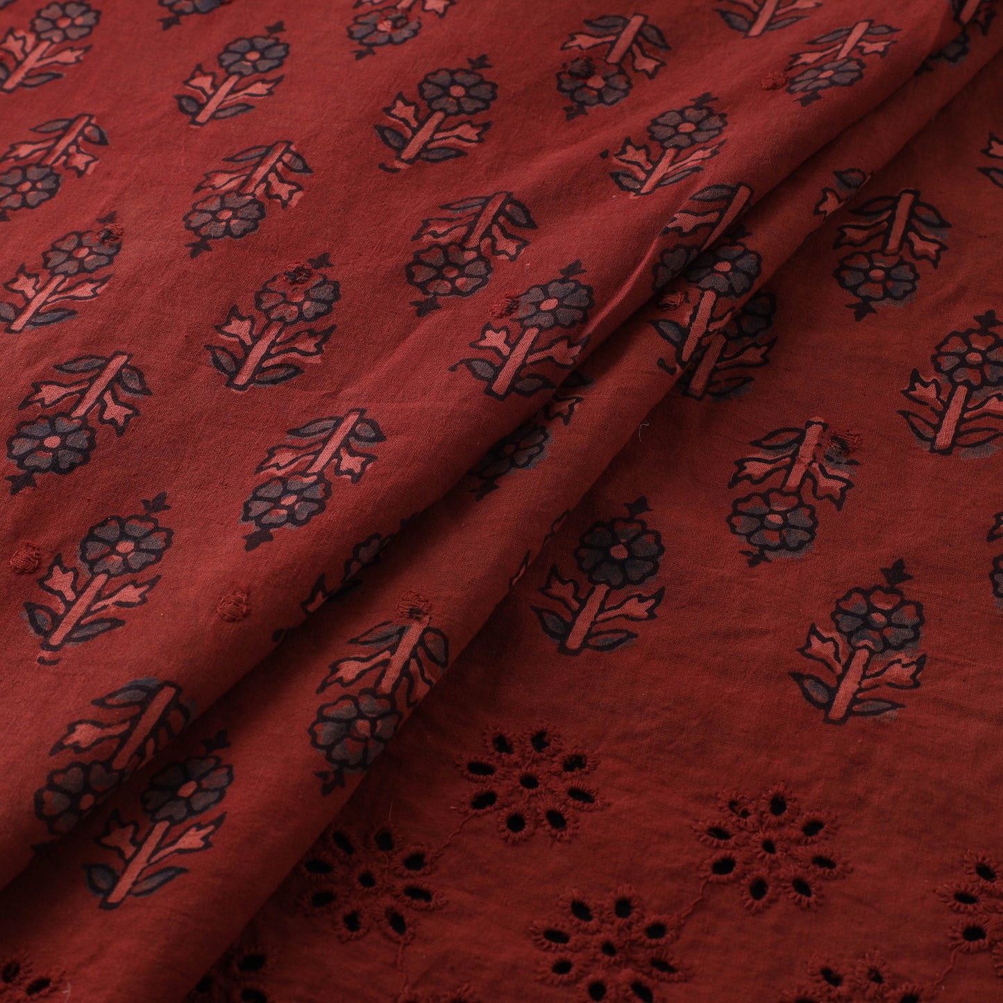 Natural Dyed Hand Block Print Ajrakh Cotton Hakoba Fabric 35