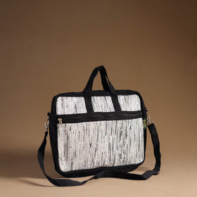  White Handcrafted Upcycled Woven Laptop Bag 
