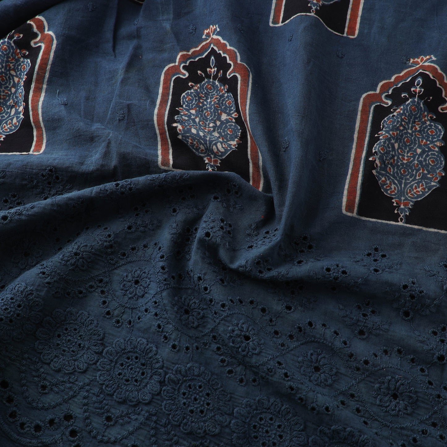 Natural Dyed Hand Block Print Ajrakh Cotton Hakoba Fabric 44