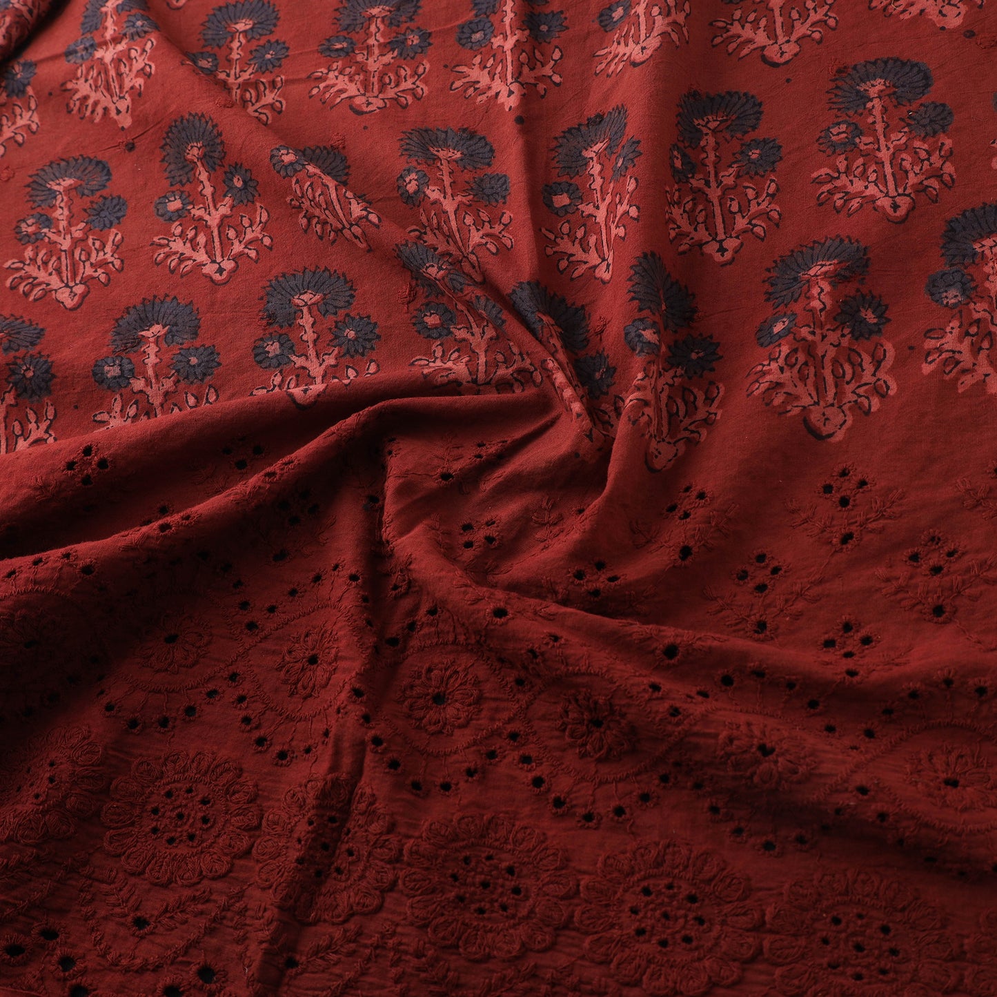 Natural Dyed Hand Block Print Ajrakh Cotton Hakoba Fabric 45