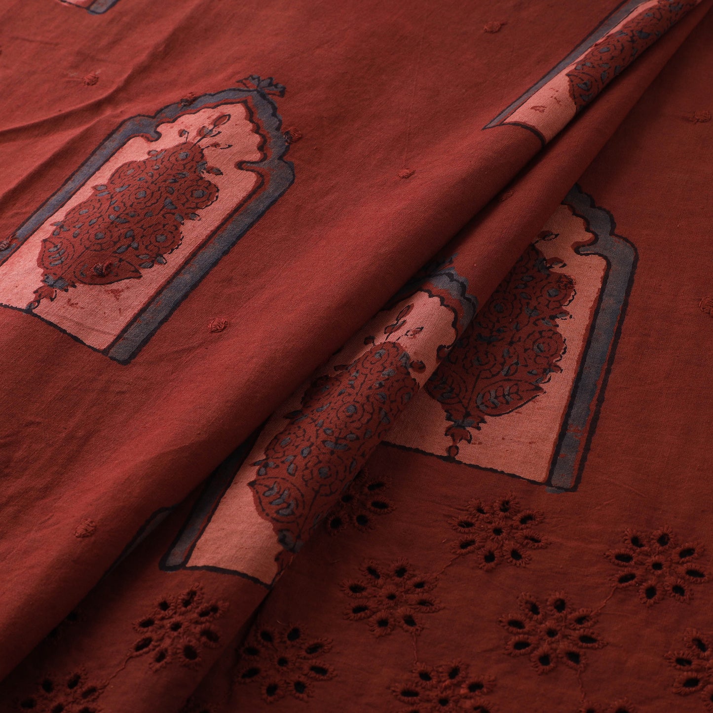 Natural Dyed Hand Block Print Ajrakh Cotton Hakoba Fabric 47