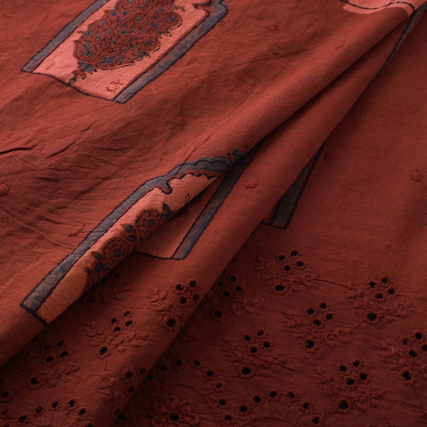 Natural Dyed Hand Block Print Ajrakh Cotton Hakoba Fabric 48