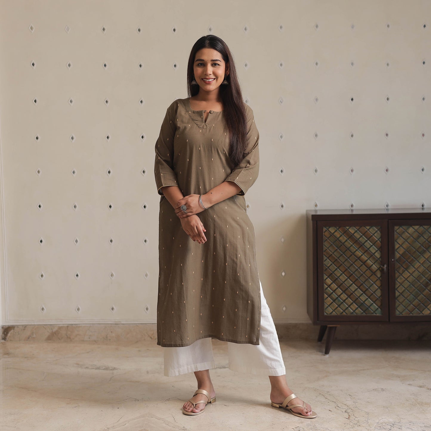 Brown - Jacquard Cotton Straight Kurta 11