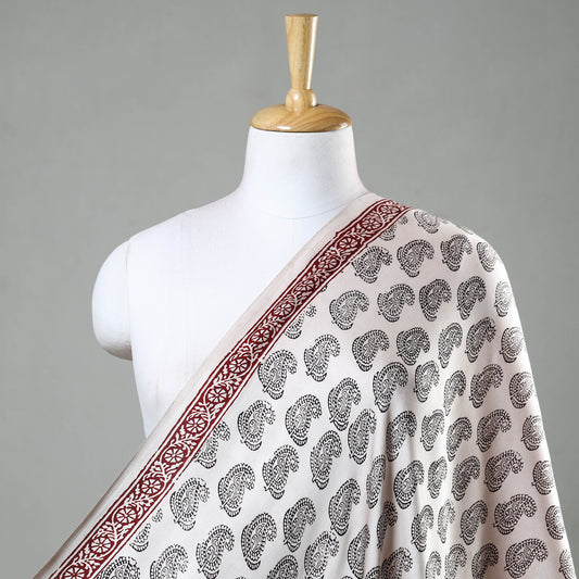 White - Bagh Block Printed Modal Silk Fabric