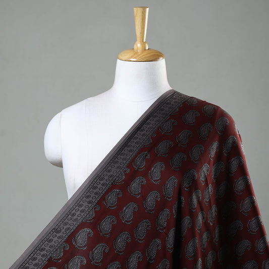Maroon - Bagh Block Printed Modal Silk Fabric