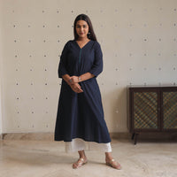 Navy Blue - Jacquard Cotton A-Line Kurta 03