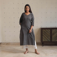 Black - Jacquard Cotton Straight Kurta 14