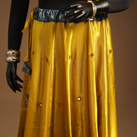 Yellow Navratri Garba Chaniya Choli Set in Mashru Silk with Ajrakh Patch