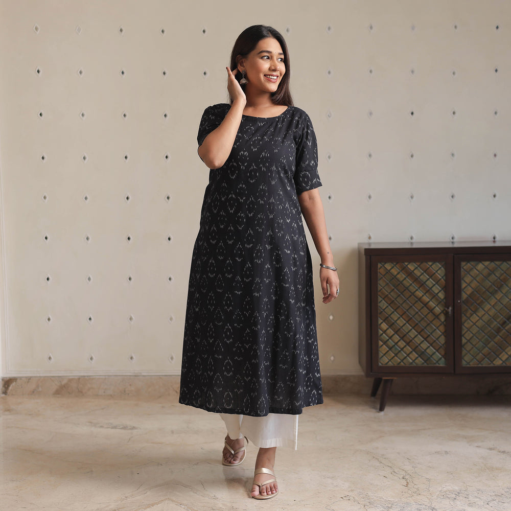 Black - Pochampally Ikat Weave Cotton Straight Kurta 02