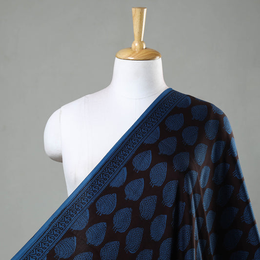 Blue - Bagh Block Printed Modal Silk Fabric