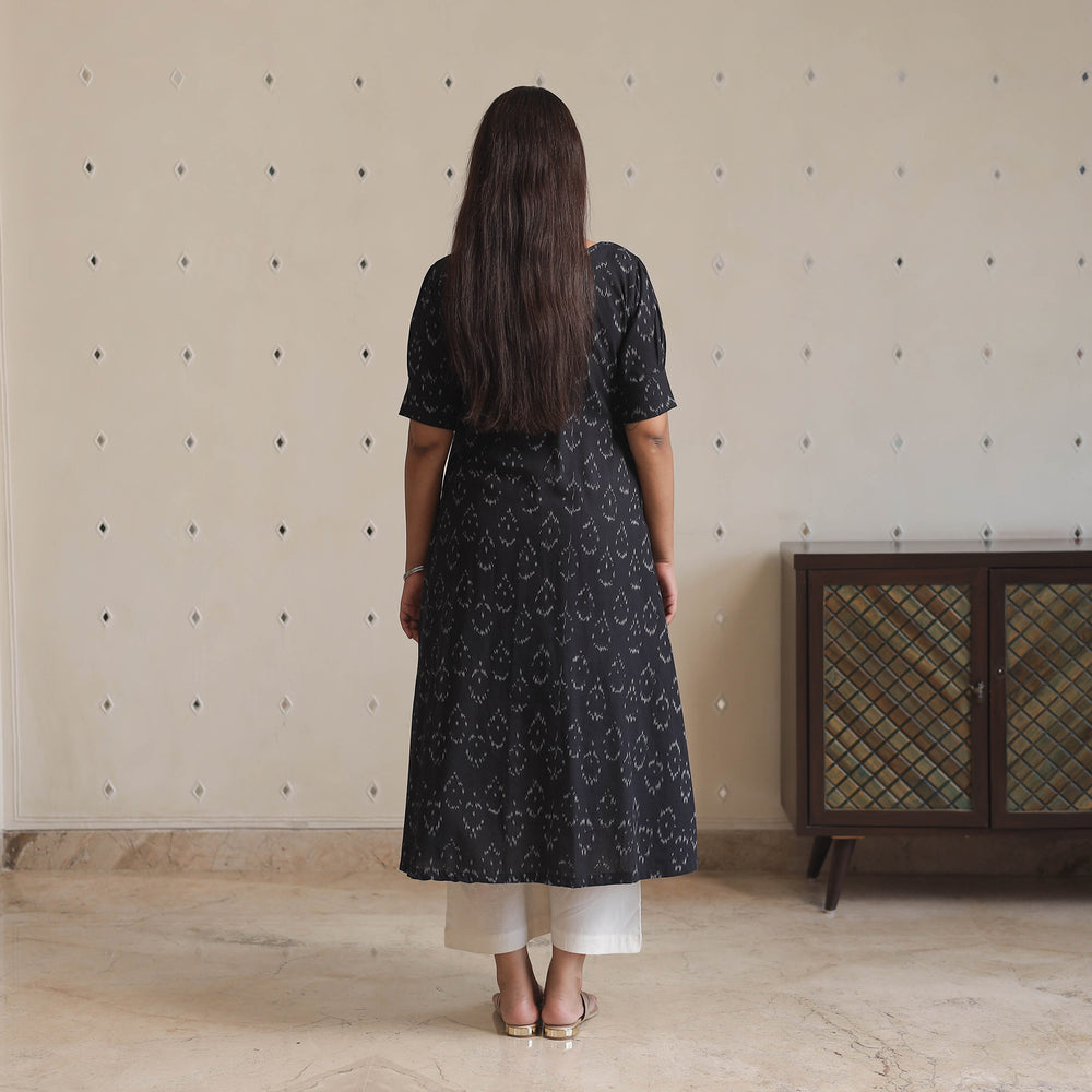 Black - Pochampally Ikat Weave Cotton Straight Kurta 02