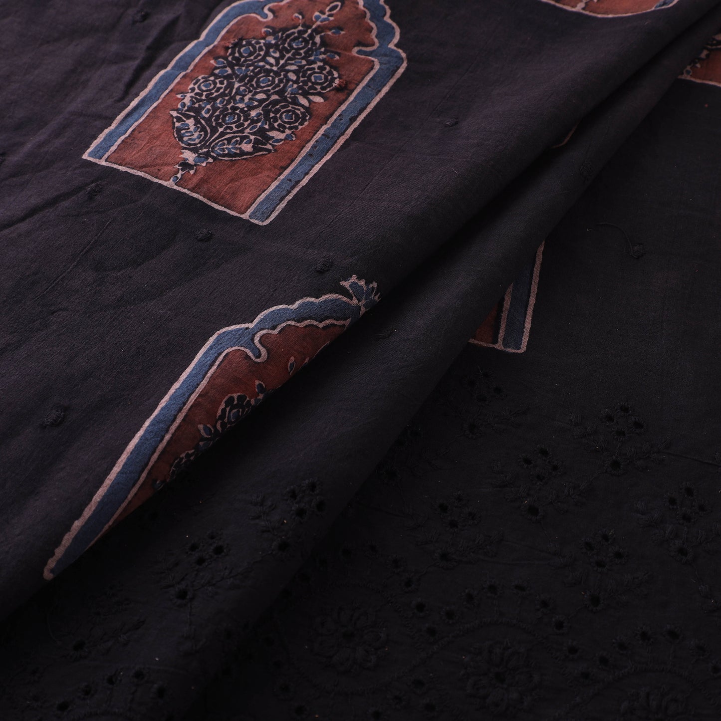Natural Dyed Hand Block Print Ajrakh Cotton Hakoba Fabric 59