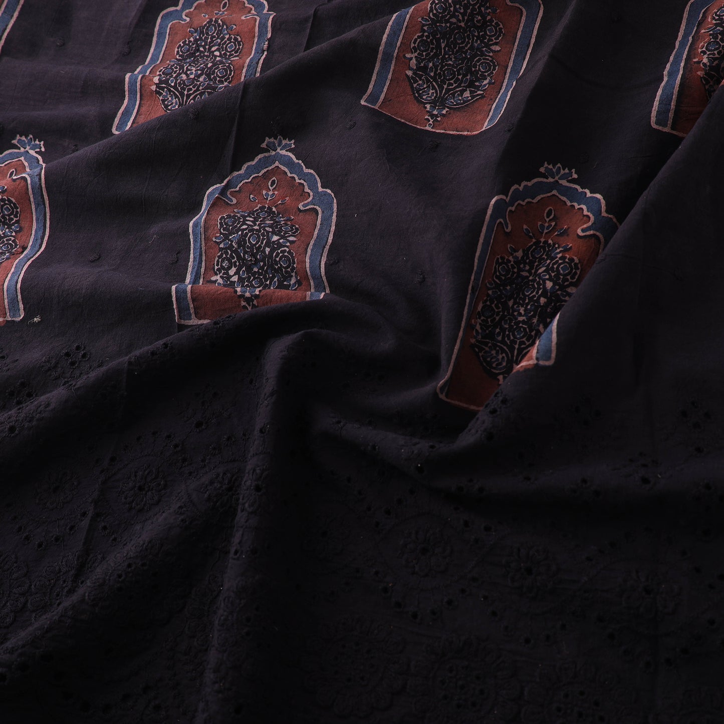 Natural Dyed Hand Block Print Ajrakh Cotton Hakoba Fabric 59