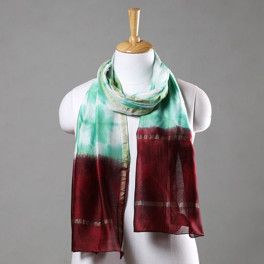 Multicolor - Shibori Tie-Dye Chanderi Silk Handloom Stole with Zari Border