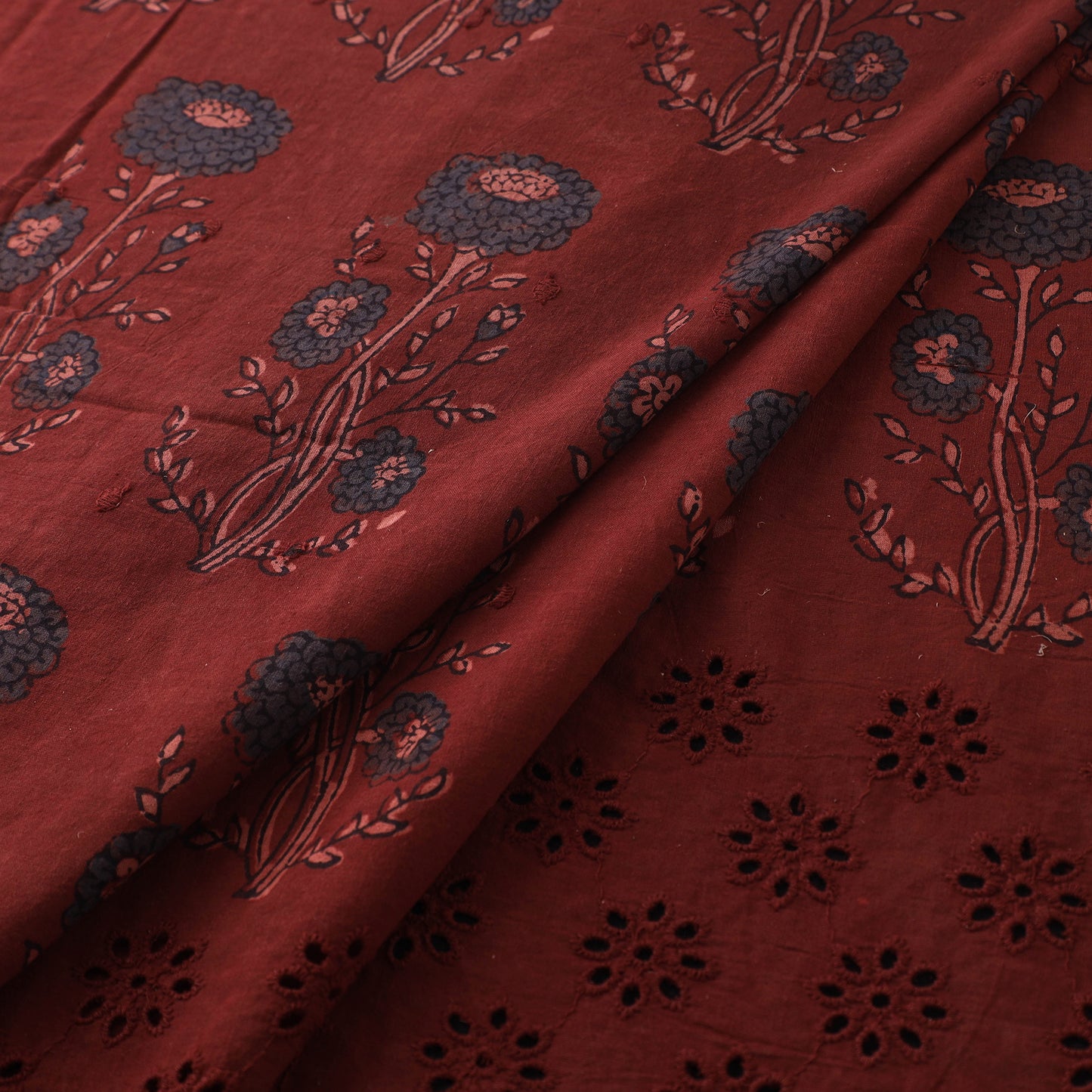Natural Dyed Hand Block Print Ajrakh Cotton Hakoba Fabric 63