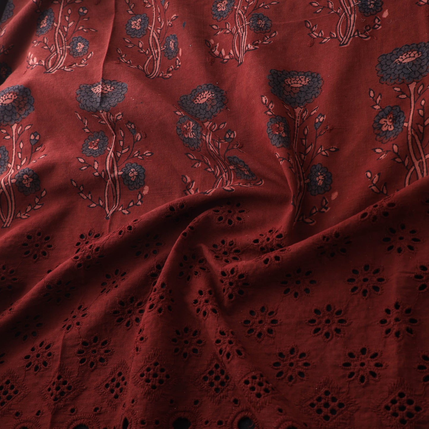 Natural Dyed Hand Block Print Ajrakh Cotton Hakoba Fabric 63