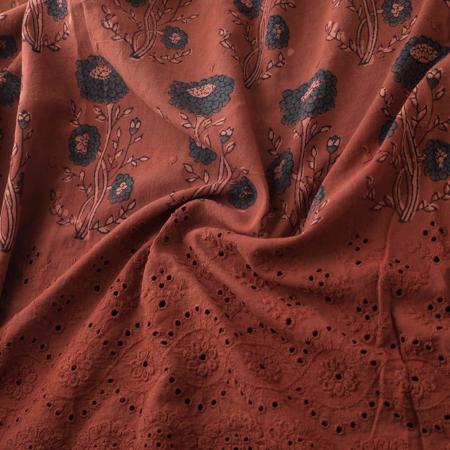 Natural Dyed Hand Block Print Ajrakh Cotton Hakoba Fabric 64