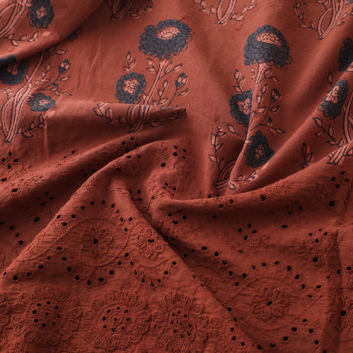 Natural Dyed Hand Block Print Ajrakh Cotton Hakoba Fabric 65